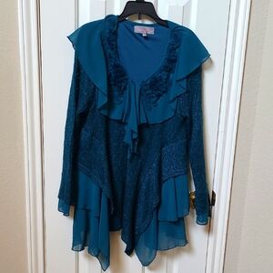 Teal Layered Ruffle Cardigan